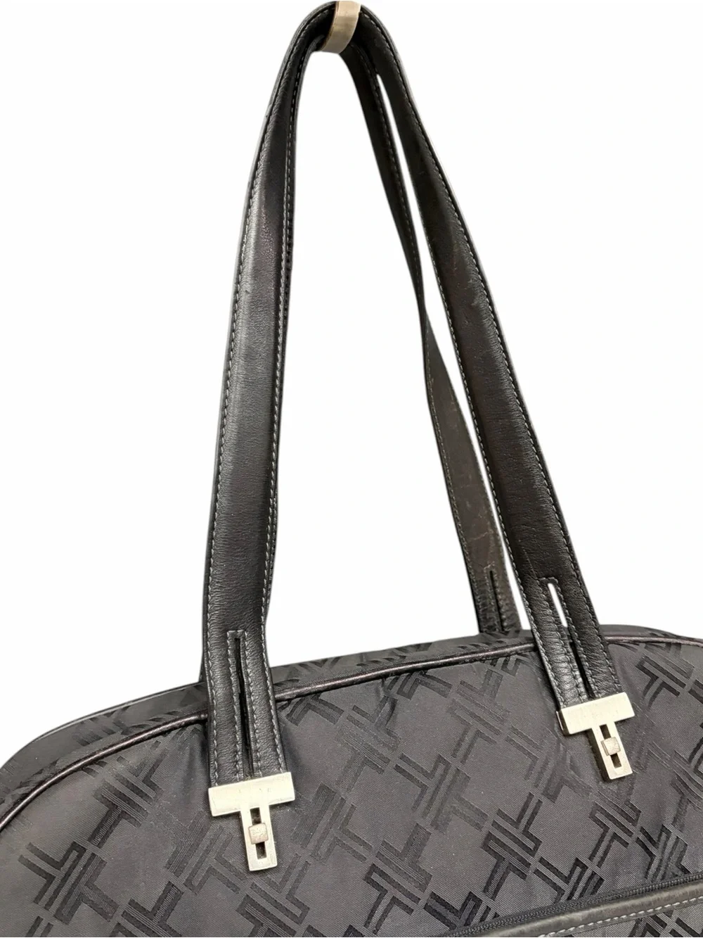 TUMI Signature Monogram Laptop Computer Work Tote Bag Black, Leather Trim